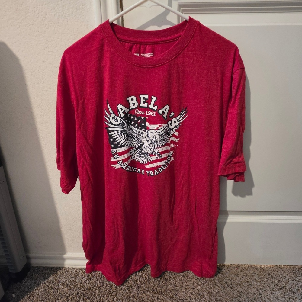 Cabela's Mens Red Graphic T-Shirt XL American Tradition Eagle Flag Patriotic - Picture 2 of 7
